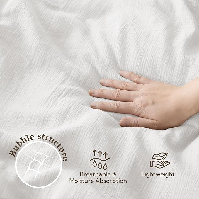MILDLY Muslin Duvet Cover Twin - 100% Washed Cotton Linen Like Gauze Comforter Cover 2 Pieces Breathable & Lightweight for All Season