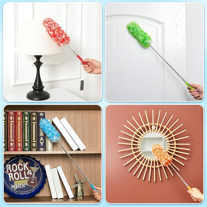 Tanlade 36 Pcs Microfiber Feather Duster for Cleaning 13-31 Inch Extendable Cobweb Dusters Ceiling Fan Duster Washable Bendable Tool for Office Car Window Furniture (Bright Color)