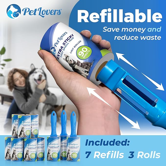 PetLovers Extra Sticky Lint Roller Mega Value Set 900 Sheets for Pet Hair Removal and Clothes, Dog and Cat Lint Remover, 10 Pack