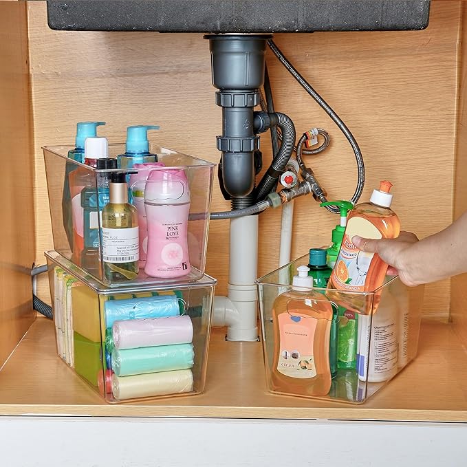 Vtopmart 10 Pack Clear Stackable Storage Bins with Lids,XLarge Plastic Containers with Handle for Pantry Organizer and Storage,Perfect for Kitchen,Fridge,Cabinet, Closet,Bathroom Organization