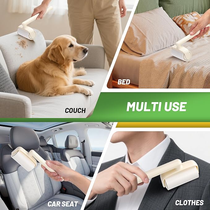 Lint Roller 2-in-1 Rotatable Handle Pet Hair Remover for Laundry Dog Hair, Cat Hair, Animal Fur, Fuzz Extra Sticky Roller for Couch, Clothes, Furniture and Carpet(2 Pack)