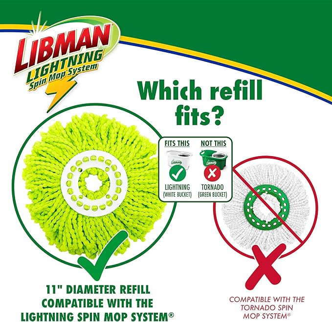 Libman Lightning Spin Mop System Plus 3 Refill Head | Mop and Bucket with Wringer Set | Floor Mop | Spin Mop | Libman Mop | Mops for Floor Cleaning | Hardwood Floor Mop | 4 Total Mop Heads Included