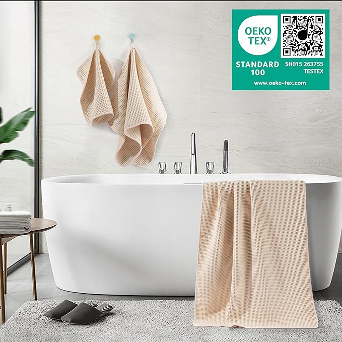 POLYTE Oversize, 60 x 30 in., Quick Dry Lint Free Microfiber Bath Towel Set, 6 Piece (Waffle Weave)