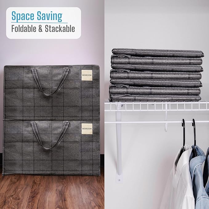 VENO 10 Pack Moving and Storage Bags, Heavy Duty, Alternative to Moving Boxes, Large Packing Totes Supplies for College Dorm Room with Zipper for Clothes, Wide Open Design (Windowpane, 10 Pack)