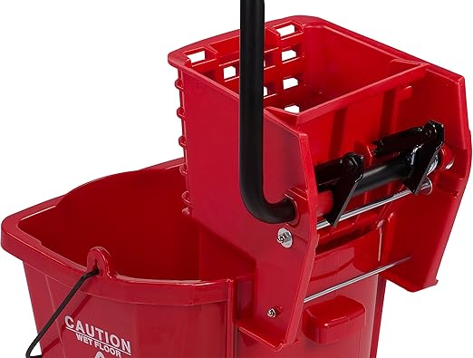 Carlisle FoodService Products 26-Quart Commercial Mop Bucket with Side-Press Wringer, Precision-Molded Polypropylene, Durable Wringer, Bucket with Non-Marking Casters, 18.5 x 16.5 x 23 Inches, Red