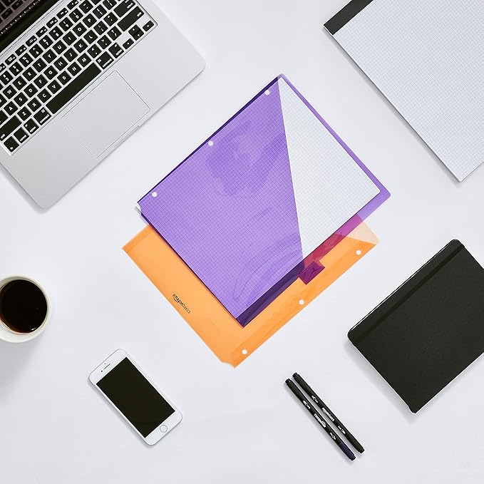 Amazon Basics Tab Dividers for 3 Ring Binder, Two Pocket, Letter Size, Assorted Colors, 5 Count