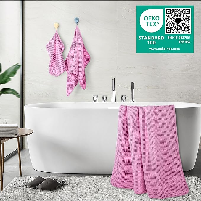 POLYTE Oversize, 60 x 30 in., Quick Dry Lint Free Microfiber Bath Towel Set, 6 Piece (Waffle Weave)