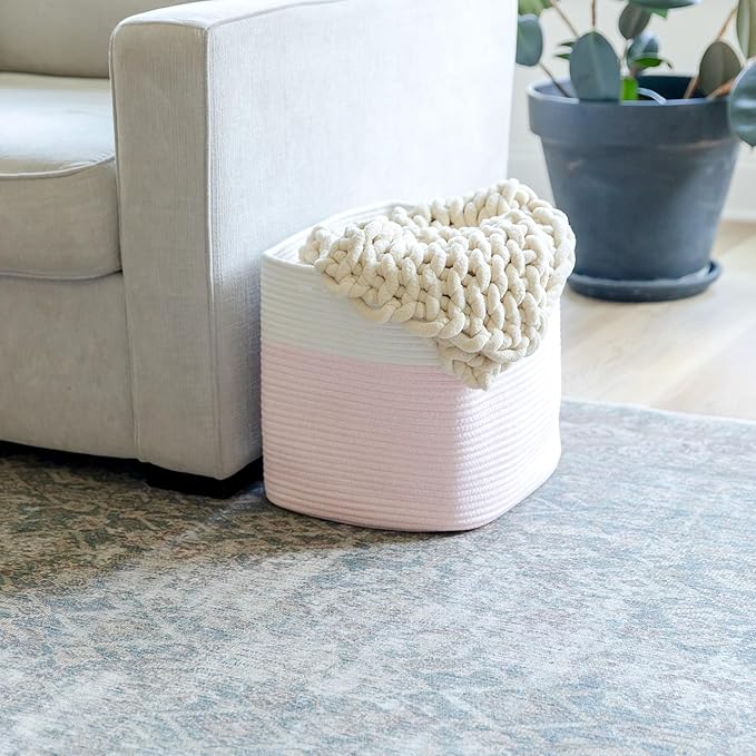 NaturalCozy 13x15x13 Kallax Storage Cubes, 3 Pack | Cotton Rope Cube Storage Bins Woven Baskets for Organizing | Kallax Insert Baskets for Shelves Organizer, Kids Toy, Pantry, Closet, Baby Nursery