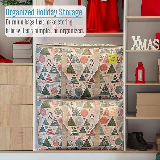 VENO 6 Pack Moving Bags and Large Christmas Storage Bins with lids. Alternative to Moving Boxes, Packing Supplies for College. Extra Large Heavy Duty Totes for Packaging (Pastel Forest, 6 Pack)