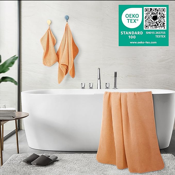 POLYTE Oversize, 60 x 30 in., Quick Dry Lint Free Microfiber Bath Towel Set, 6 Piece (Waffle Weave)