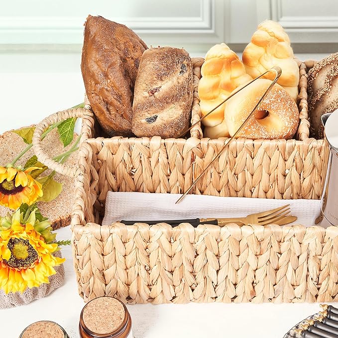 Wicker Basket Divided Storage with Handles - Natural Water Hyacinth Organizer for Diaper Essentials, Kitchen Utensils, Bathroom & Nursery Organization, 4 Compartments