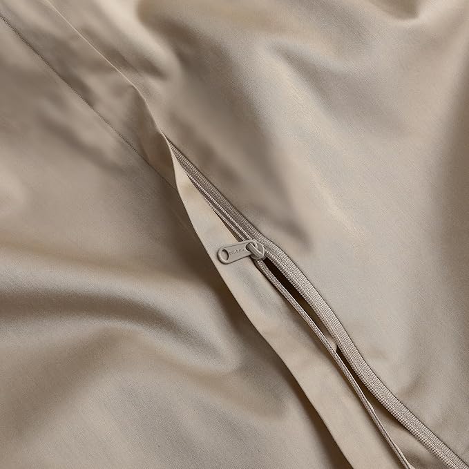 MooMee Duvet Cover Set 100% Extra Long Staple Cotton 600 Thread Count Silky Sateen Smooth Luxury Soft Breathable Durable Hotel Quality Bedding, 3 Pieces (Taupe, King 104"x90")