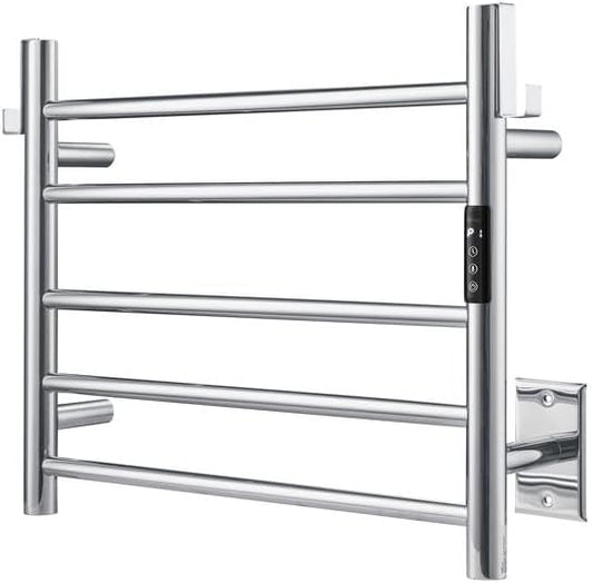 P&Bhusri Heated Towel Rack for Bathroom,Wall Mounted Electric Towel Rack with Timer and LED Indicator, 5-Bar Towel Warmer, Stainless Steel Polished, Hard-Wired/Plug-in