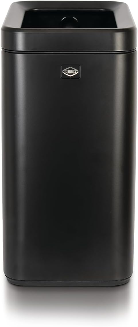 Clorox Slim Open Trash Can - 2.6 Gallon (10 Liter) Small Metal Waste Basket with Removable Bucket for Narrow Spaces - Stainless Steel Garbage Bin for Bathroom, Bedroom, or Office, Black