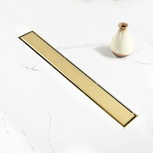 Linear Shower Drain, 36 inch Gold Drain with Tile Insert 2-in-1 Panel, Brushed 304 Stainless Steel Gold Shower Floor Drain, Linear Drain with Hair Strainer and Adjustable Feet