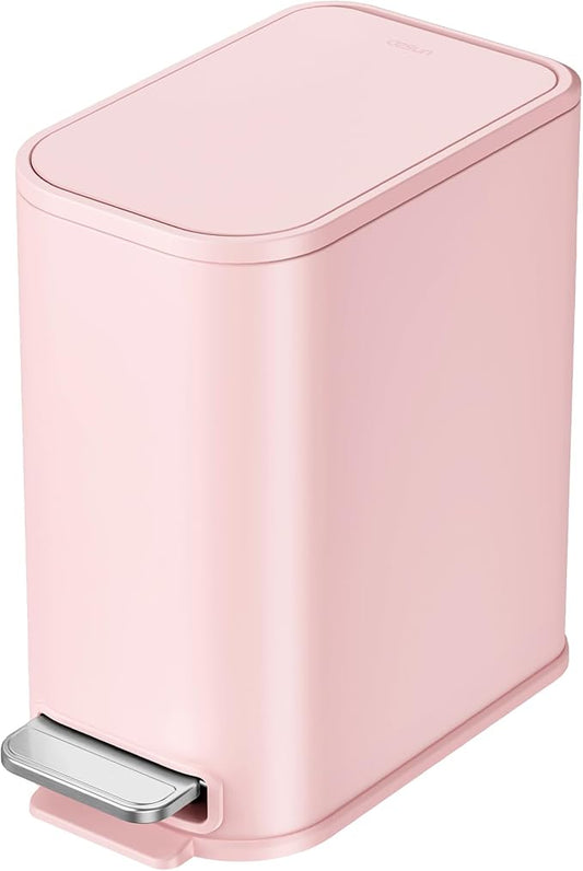 Cesun Small Bathroom Trash Can with Lid Soft Close, Step Pedal, 5 Liter / 1.3 Gallon Stainless Steel Garbage Can with Removable Inner Bucket, Waste Basket for Bathroom, Bedroom (Pink)