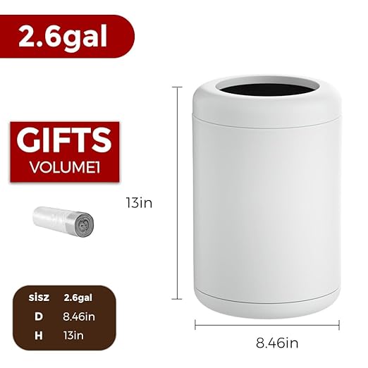 White Open Top Trash can,10L/2.6GAL, Wastebasket Bin,Garbage Can for Bathroom,Living Room,Office,Kitchen,Bedroom,Hotel (White)