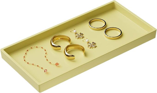 Vanity and Bathroom Tray, 9.8" ABS Countertop Organizer,Waterproof Vanity Tray for Toilet Tank,Perfume,Soap,Keys,Bathroom Accessories,Kitchen and Bath Trays,Non Slip Small Trays,Gold