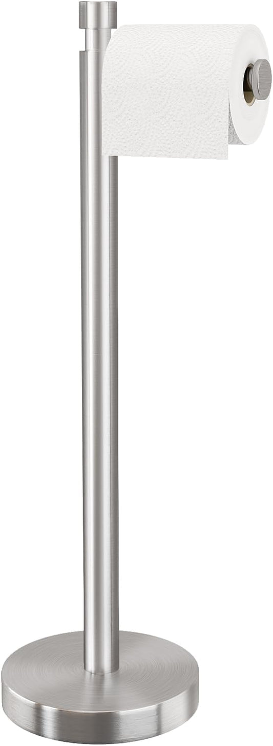 YUMORE Toilet Paper Holder Stand Freestanding, Weighted and Sturdy Brushed Nickel Stainless Steel Design with Non-Slip Cap, Rustproof Tissue Roll Holder for Modern Bathroom, RV