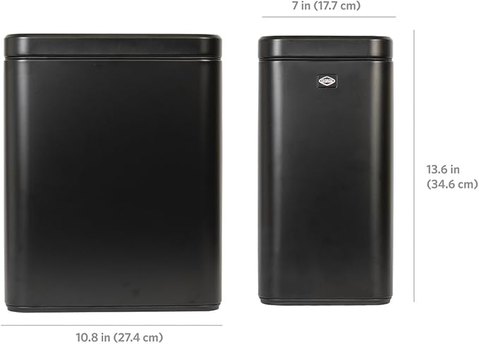 Clorox Slim Open Trash Can - 2.6 Gallon (10 Liter) Small Metal Waste Basket with Removable Bucket for Narrow Spaces - Stainless Steel Garbage Bin for Bathroom, Bedroom, or Office, Black