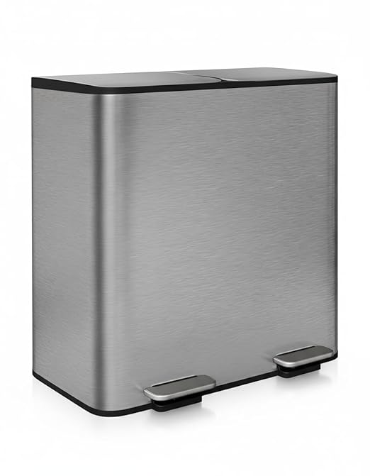 GarveeHome Double Trash Can for Kitchen, 21.2 Gallon (2 x 10.6 Gal) Dual Compartment Stainless Steel Step-On Bin with Lid, Removable PP Inner Buckets, Liner Rim, Grey