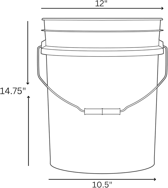 House Naturals Food Grade 5 Gallon Made in USA Plastic Bucket with Air Tight Screw on Lid (White Buckets with Red Lids)