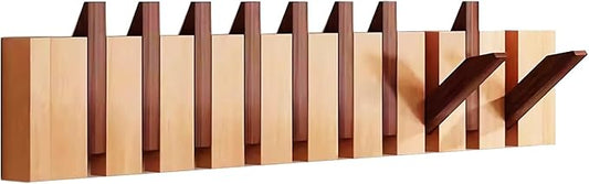 Walnut-Beech Paint-10 Hooks Wall Mounted Coat RackHooks Piano Key Hangers Natural Solid Wood Hanger Non-Woven Fabric Clothes Hangers for Closet, Kitchen, Bedroom, Bathroom, Entryway