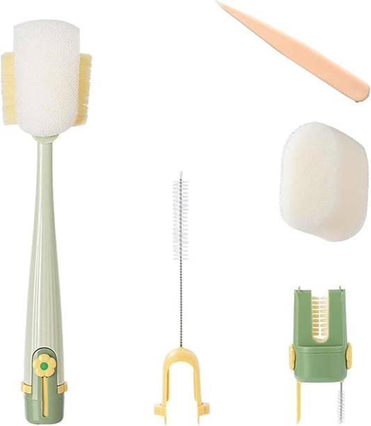 XngQuJoy 5-in-1 Bottle Cleaning Brush Set, Multifunctional Portable Brush Kit for Water Bottles, Travel Mugs, Cups, Kitchen Use, Wood Handle, 4.8 x 2.1 x 1.6 Inches (A Greenn)