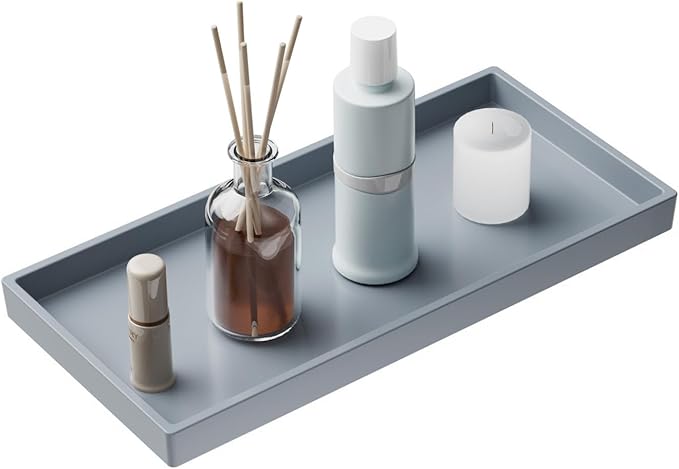 Vanity and Bathroom Tray, 9.8" ABS Countertop Organizer,Waterproof Vanity Tray for Toilet Tank,Perfume,Soap,Keys,Bathroom Accessories,Kitchen and Bath Trays,Non Slip Small Trays,Gray