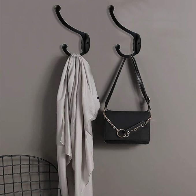 ZEYU 20Pcs Wall Hooks, Coat Hooks Hardware Heavy Duty Hooks for Hanging Coats Double No Rust Black Hook Wall Mounted with Screws for Key, Towel, Bags, Cup, Hat