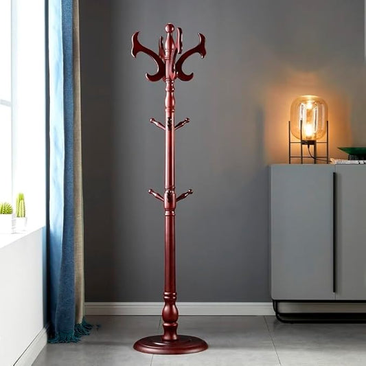Wooden Coat Rack Free standing 14 Hooks, Vintage Coat Rack Stand for Entryway, Adjustable Height 73", Heavy Duty Coat Tree with Solid Round Base for Home Bedroom, Office (Antlers)