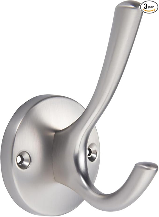 TUNNY 3 Pack Round Coat Towel Hooks - Brushed Nickel Coat Hooks for Hanging Coats Towel Hooks for Bathroom Wall Mounted Zinc Alloy Bath Towel Hooks Robe Clothes Hook Holder Heavy Duty Wall Hooks