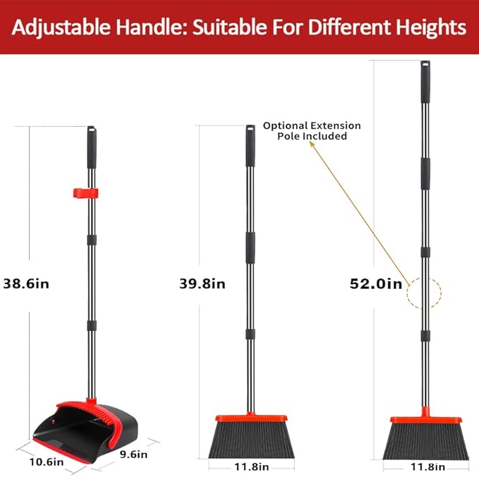 2-Pack is More economical，Brooms with Dustpan Combo Set， with 52" Long Handle, Dustpan Teeth with self-Cleaning Function, Indoor and Outdoor Sweeping, Perfect for Home Office
