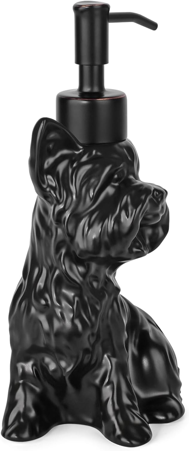 Yorkshire Terrier Shaped Soap/Lotion/Hand Sanitizer Dog Lover Stainless Steel Pump Dispenser for Dog Gifts, Refillable for Kitchen and Bathroom(Black)