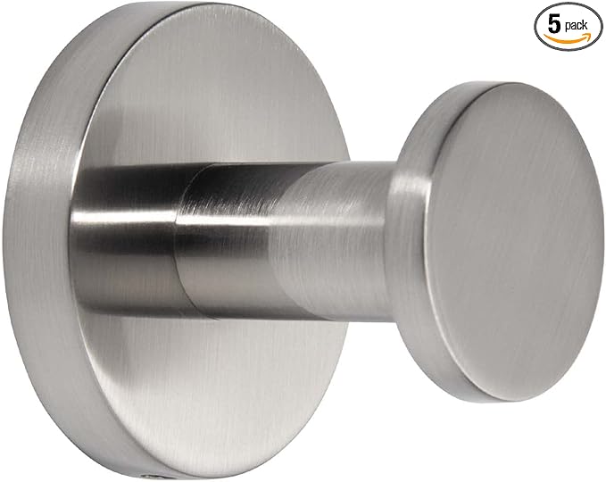TUNNY 5 Pack Round Towel Hooks-Shiny Nickel Brushed Modern Coat Hooks Shower Towel Hooks for Bathroom Kitchen Home Storage