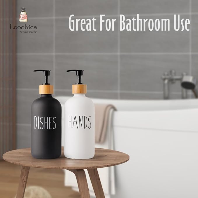 2 Pack Glass Soap Dispenser Set, Hand and Dish Glass Soap Dispensers for Kitchen Sink, Kitchen Soap Dispenser Set Suitable for Black and White Kitchen Décor