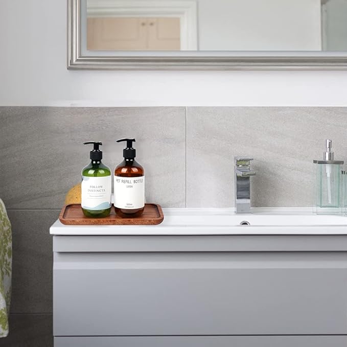 9.84in Wooden Vanity Tray, Bathroom Tray Countertop Organizer Tray for Candle Perfume Soap Dispenser Jewelry Keys