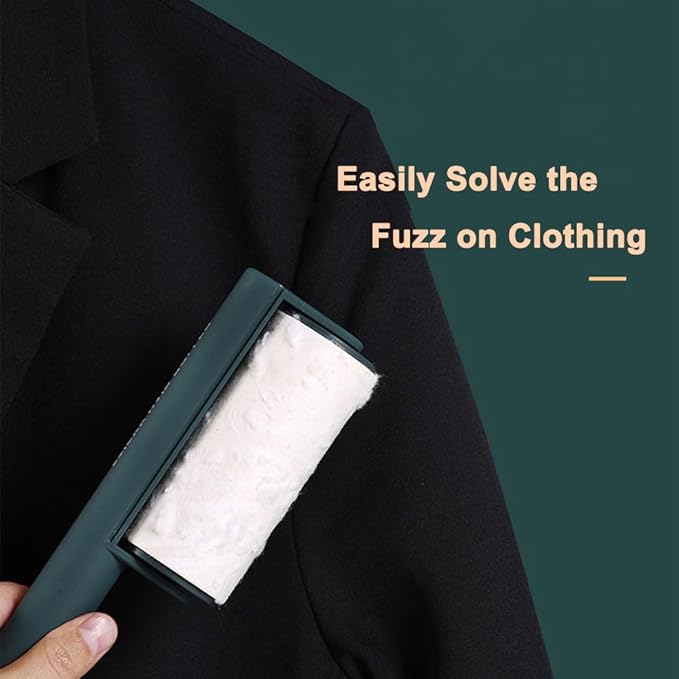 Sticky Lint & Pet Hair Remover Roller - 4 Adhesive Sheets Included (3 Refills) for Clothes, Furniture & Cars | Anti-Slip Handle, Dust-Proof Cover (Green)