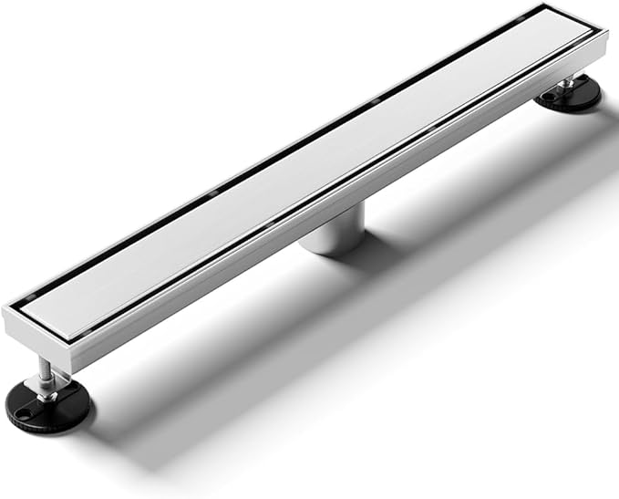 Linear Shower Drain 54 Inch, Brushed AISI 304 Stainless Steel Shower Drain with 2-in-1 Tile Insert Panel, for Bathroom, Kitchen, Garage & More