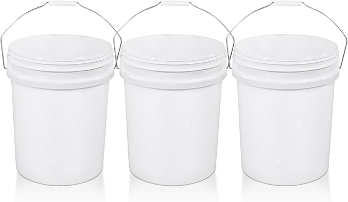 3 Pack 5 Gallon Plastic Buckets with Metal Handle, Food Grade Bucket for Food Storage, Pet Dog/Cat Food Container, Water Bucket, Cleaning Bucket for Home, Garage & Outdoor Use （Without Lid）