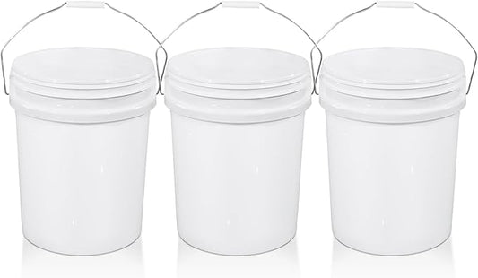 3 Pack 5 Gallon Plastic Buckets with Metal Handle, Food Grade Bucket for Food Storage, Pet Dog/Cat Food Container, Water Bucket, Cleaning Bucket for Home, Garage & Outdoor Use （Without Lid）