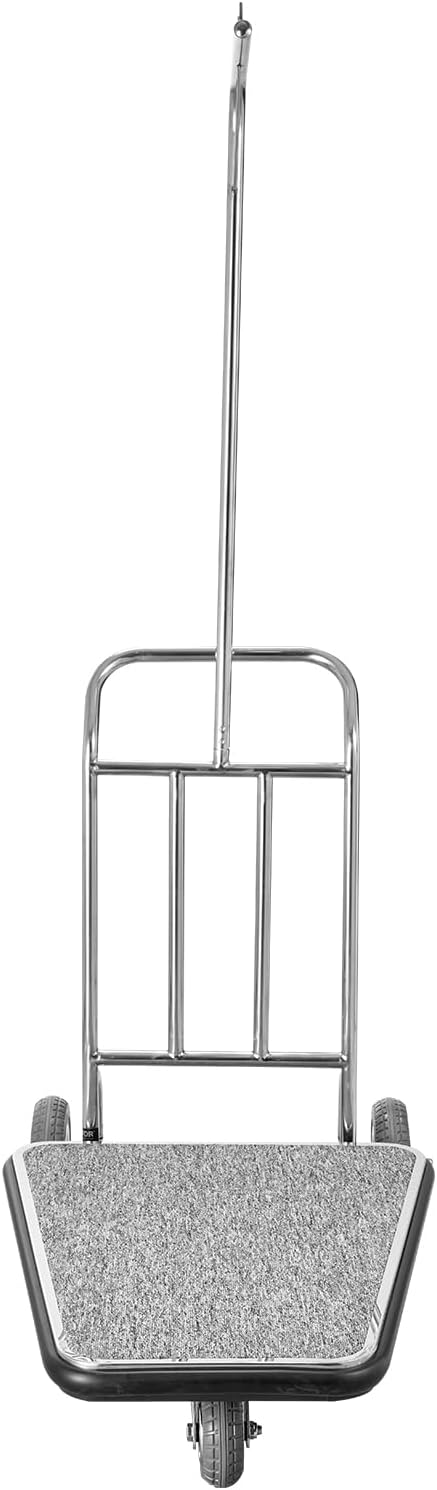 VEVOR Luggage Cart, 600 LBS Load Capacity, 3 Wheel Stainless Steel Bellman Cart, Valet Kart with Grey Carpeted Deck and Rubber Wheels, Ideal for Convention Centers, Hotels, Rental Properties, Silver