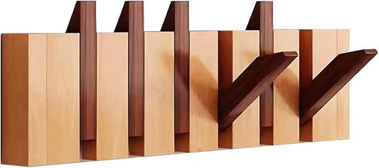 Walnut-Beech Paint-6 Hooks Wall Mounted Coat RackHooks Piano Key Hangers Natural Solid Wood Hanger Non-Woven Fabric Clothes Hangers for Closet, Kitchen, Bedroom, Bathroom, Entryway
