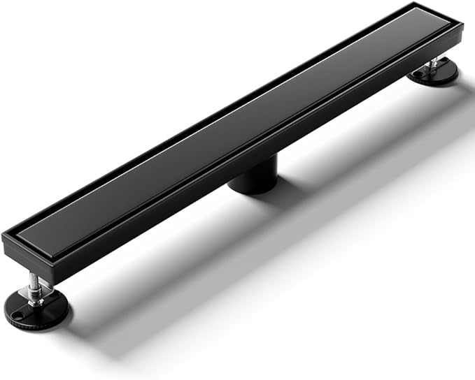 Linear Shower Drain 32 Inch Black, Brushed AISI 304 Stainless Steel Shower Drain with 2-in-1 Tile Insert Panel, for Bathroom, Kitchen, Garage & More