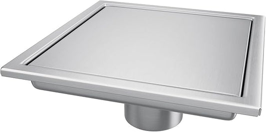Square Shower Drain, Shower Drain 4 inch with 2 in 1 Tile-Insert Cover, Brushed AISI 304 Stainless Steel Shower Floor Drain with Hair Catcher