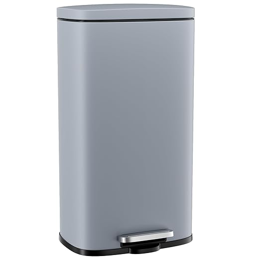 Arlopu 8/13.2 Gallon Step Trash Can, Stainless Steel Garbage Bin, Soft-Close Rubbish Bin with Removable Plastic Inner Bucket, Fingerprint-Proof, Lid Dustbin, Suit for Kitchen Home (Haze Blue, 30L)