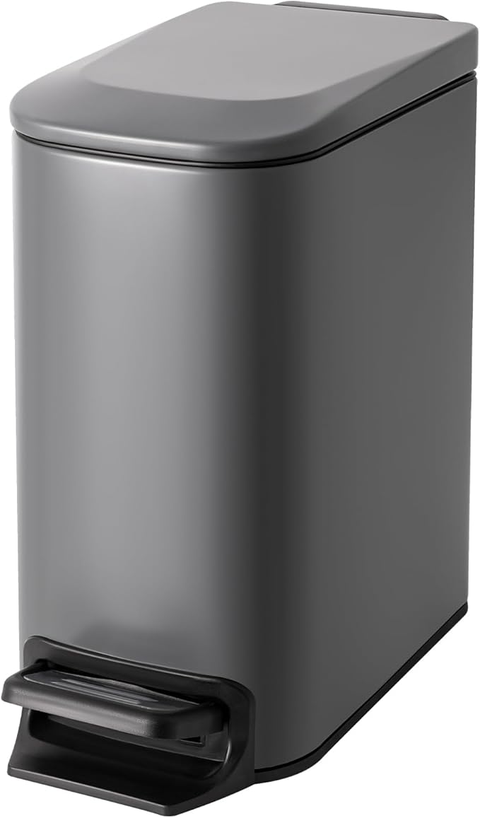 Cesun Small Bathroom Trash Can with Lid Soft Close, Step Pedal, 6 Liter / 1.6 Gallon Stainless Steel Garbage Can with Removable Inner Bucket, Anti-Fingerprint Finish (Gray)