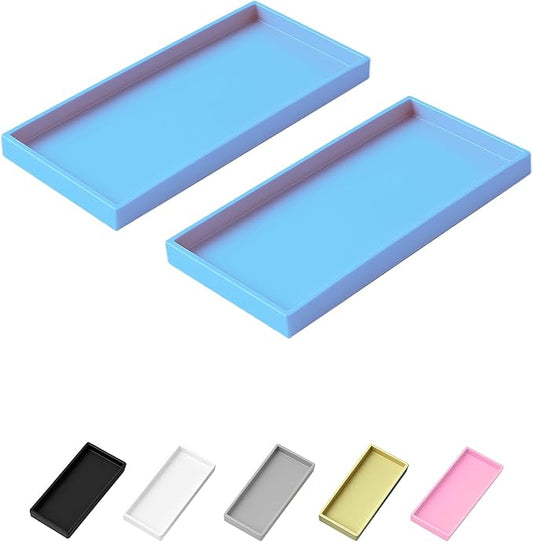 Vanity and Bathroom Tray, 7.7" ABS Countertop Organizer,Waterproof Vanity Tray for Toilet Tank,Perfume,Soap,Keys,Bathroom Accessories,Kitchen and Bath Trays,Non Slip Small Trays,Blue,2 Pack