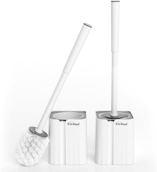 Toilet Brush and Holder Set, 2 Pack Toilet Scrubber, Compact Size for Storage and Organization, Bathroom Accessorie, Easy to Assemble, Classic PP Bristle, Wall Mountable. - White