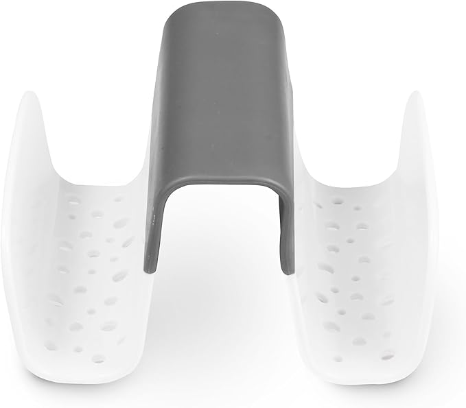 Spectrum Sink Saddle for Kitchen Sink Gray White Sponge and Brush Holder Organizer, Dish Brush and Sponges Plastic Saddle Caddy for Double Sink Storage with Drain Holes for Quick Drying Organization